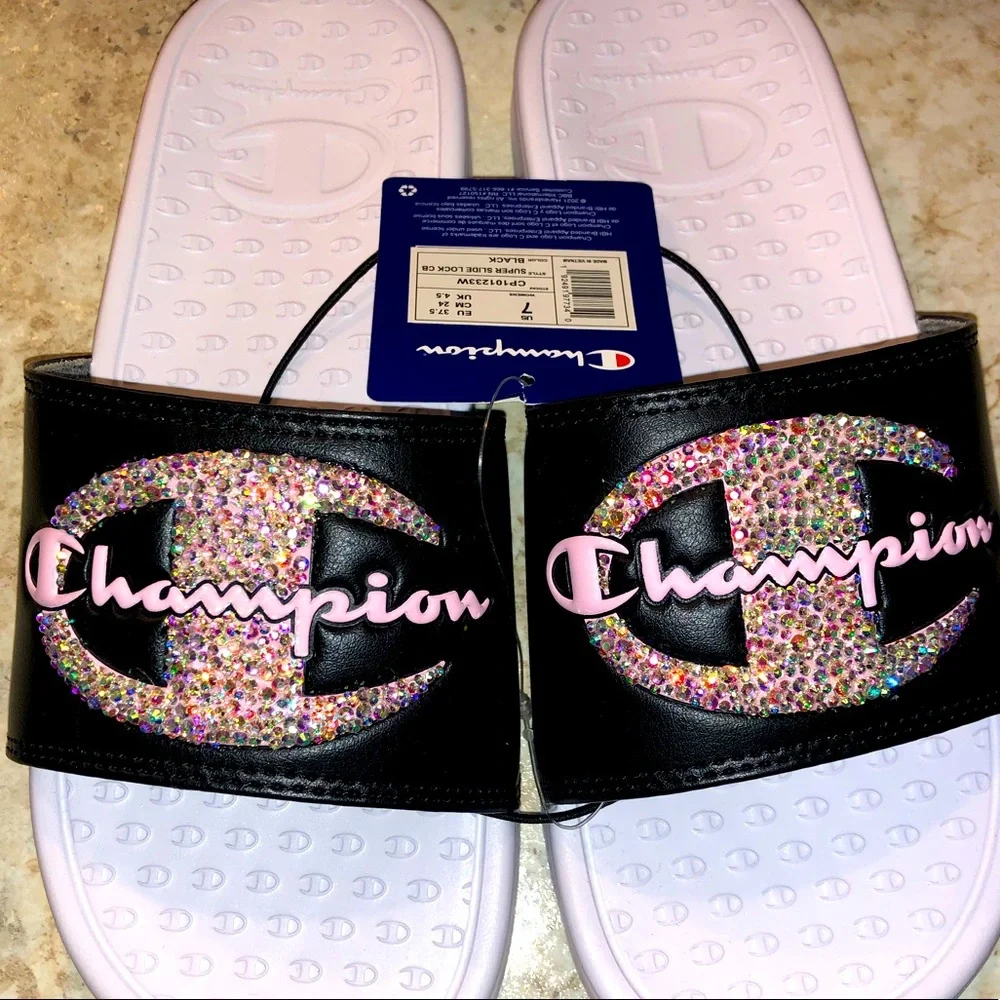 Champion Super Slide Lock CB Custom Swavorski Crystal Logo Size 7 - Picture 3 of 11